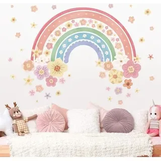 Regenbogen-wandtattoos, Bunte Regenbogenblumen-wandaufkleber Für Mädchenzimmer, Kinderzimmer, Babyzimmer