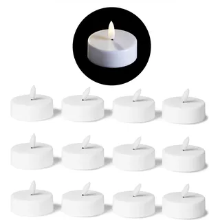 Novaliv, LED Kerzen, LED Teelicht gross mit Timer - 12er Set Warmweiss LED Kerze 3D Flamme flackernd - LED Teelicht gross (12x)
