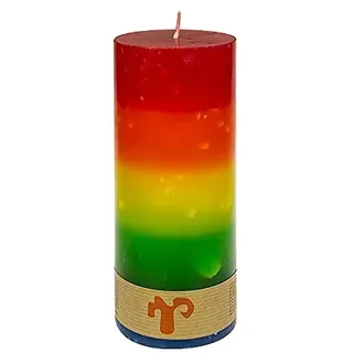 Kerzenfarm Hahn Comet-Kerze in Regenbogen-Farben, durchgefärbte Stumpen-Kerze mit Blüteneffekt, Handarbeit, Brenndauer von ca. 90 Stunden, 190 mm x Ø 80 mm