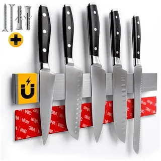 Sidorenko Wand-Magnet Messer-Leiste Magnetleiste Messer 40cm - selbstklebend mit 3M VHB Klebeband (1tlg), Messerleiste Edelstahl für Küchenutensilien ohne Bohren