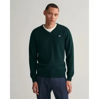 Gant für Herren. 87212 Pullover mit V-Ausschnitt aus feiner grüner Wolle (XXL), Lässig, Langarm