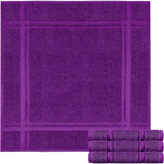 Lashuma Küchenhandtücher Frottee 50 x 50 cm, 4er Set, 100% Baumwolle, 450 g/m2, Lila Aubergine