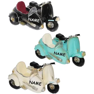 alles-meine.de GmbH 1 Stück Sparbüchse - Motorrad/Roller mit Beiwagen - Seitenwagen/Oldtimer - incl. Name - stabile Spardose aus Kunstharz - Fahrzeug Sparschwein lustig..
