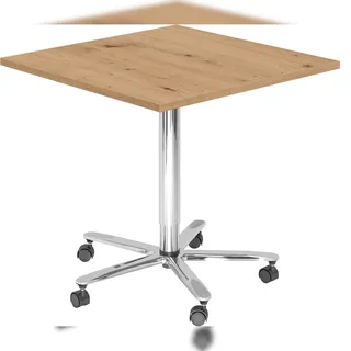 bümö Säulenhubtisch höhenverstellbar, Stehtisch Büro, Bistrotisch eckig 80 x 80 cm - Besprechungstisch Asteiche, Stehtisch Holz-Platte, Säule aus
