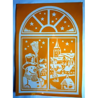 XXXL RETRO KULT 68 x 48,5 cm groß "FENSTER RUNDFENSTER MIT SCHNEEMANN UND WEIHNACHTSDORF WINTER UND STERNE" , Fensterdekoration Fensterbild, Fensteraufkleber, MADE IN GERMANY Wandtattoo Deko Sticker, Weihnachtsdekoration, Schaufenster In- und Outdoor , Kinderzimmer, Winter Basteln Spielen Kleben, Bunte Klebebilder für das Fenster Sticker, Weihnachten Rentier Tannenbaum Geschenke Weihnachtskalender Nikolaus Engel Christmas Schneemann