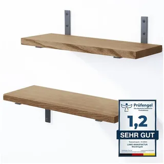 LAMO Manufaktur Wandregal LAMO Manufaktur 2 Stück Wandregal Holz 2x 42cm, Schweberegal Massiv 100% Echtholz, Wandregale SET 4 Gerade Farbe: Nussbaum braun