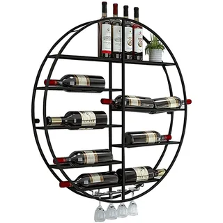 Runde Wand Weinregal mit Glashalter Rustikaler Metall Weinhalter Wandmontage Wandflaschenhalter Wandregal Flaschenständer, Weinglas & Wein Flaschenregal für Home Bar Küche (Farbe : 80x11x80cm)