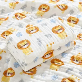Chickwin Musselin Babydecke Pucktücher, Niedlich Weich Bequem Baumwolle Badetuch Vielseitig Dick Decke Kuscheldecke für Junge, Mädchen, Babys Gesche, Baby Kinderwagen (110x110cm,Löwe)