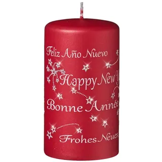 Kopschitz Kerzen Adventskerze Spruchkerze "Happy New Year" XMas Rot Matt 130 x Ø 70 mm, 1 Stück rot