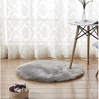 Cumay Kunstfell Pelz Stil Teppich Faux Fleece flauschig Bereich Teppiche Anti-Rutsch Yoga Teppich für Wohnzimmer Schlafzimmer Sofa Boden Teppiche, (Rund Grau, 60x60cm)