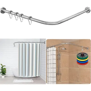 Duschvorhangstange L Form Ohne Bohren – Verstellbare Duschstange aus Edelstahl für Badewanne & Dusche – Duschstange L-Form– inkl. 12 Duschringe (Silber, 70–95×120–165 cm)