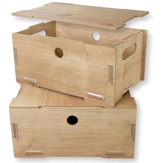 clipfritz | 2er Set | Kiste mit Deckel Stapelbar | ca. 30 x 20 x 14 cm | Kisten Aufbewahrung mit Deckel für Kinder | Holzkiste mit Deckel | Holzbox | Aufbewahrungsbox mit Deckel | Geschenkbox