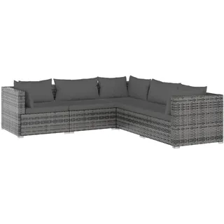 vidaXL 5-tlg Garten-Lounge-Set mit Kissen Poly Rattan Grau