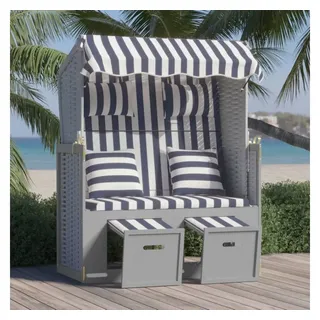furnicato Strandkorb mit Kissen Poly Rattan und Massivholz Blau & Weiß, BxTxH: 55x55x156 cm, (1-tlg) blau