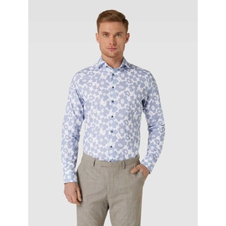 Slim Fit Business-Hemd mit floralem Allover-Print, Bleu, 43
