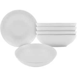 Spetebo Feinkeramik Suppenteller weiß matt Ø 20 cm 6er Set | Keramik, Tief, Spülmaschinenfest, Pastateller Salatteller Bowl