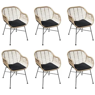Oslo Gartenstühle Rope/Kunststoff 6er Set - Natur - mit Armlehnen & Rückenlehne - Inklusive Sitzkissen -  Stahlrahmen- Skandinavisches Design