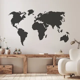 GRAZDesign Wandtattooo Weltkarte, Wandaufkleber Wandsticker mit Kontinenten, Wohnzimmer - 102x57cm / 073 dunkelgrau