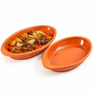 Vienberg Altea Mediterrane Ton Servierpfanne Tonpfanne, 2x 300ml, 24x14cm | ofenfeste Terrakotta, Ton-Auflaufform, Kil Tava, güvec, Ton Servier-Schale Tonschale, Clay, tongeschirr tonschüssel