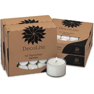 DecoLite: 50-500 Teelichter Nightlights in transparenter Hülle | 8 Stunden Brenndauer | 100% made in Germany | RAL Geprüft | höchste Qualität | Kerzen in Durchsichtigem Behälter (200)