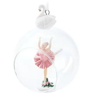 BRUBAKER Weihnachtsbaumkugel Premium Weihnachtskugel Ballerina im rosa Kleid - 10 cm Glas Baumkugel (1 St), Christbaumkugel mit Ballett Tänzerin und Schwan Figur - Weihnachtsdeko weiß