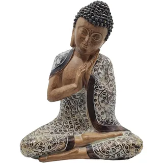 Dehner Gartenfigur Buddha, Gartendeko frostbeständig, Figur in Holzoptik, ca. 40 x 32 x 18 cm, Polyresin, braun/grau