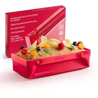 coox WUNDERFORM Frame M - die faltbare Kastenform mit Metallverstärkung - Backen & Servieren in Einem I Antihaft-Silikon I Spülmaschinenfest I Kein Stürzen I BPA-frei Rot