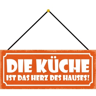Schatzmix Küche Herz des Hauses Metallschild 27x10cm Deko tin Sign mit Kordel Blechschild, Blech, Mehrfarbig, 27x10 cm