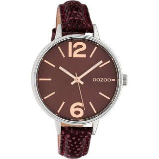 OOZOO Quarzuhr Oozoo Damen Armbanduhr OOZOO Timepieces, Damenuhr rund, groß (ca. 42mm), Lederarmband braun, Fashion braun