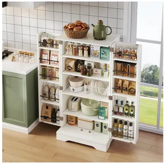 MODFU Sideboard Moderner Buffetschrank,mit Türen (mit LED-Sensorlicht, 2-türiger Hochschrank aus MDF mit verstellbaren Regalböden, 1 St., 120x60x40xcm), ideal für Küche & Wohnzimmer weiß 40 cm x 120 cm x 60 cm