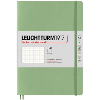 LEUCHTTURM1917 361592 Notizbuch Medium (A5), Softcover, 123 nummerierte Seiten, Salbei, dotted