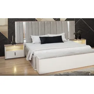 JV Möbel Schlafzimmer Set Polsterbett Bett Nachttische), mit Beleuchtung, Beige