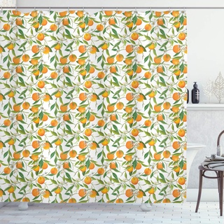 ABAKUHAUS grün orange Duschvorhang, Orange AST, Stoffliches Gewebe Badezimmerdekorationsset mit Haken, 175 x 240 cm, Orange Grün Gelb