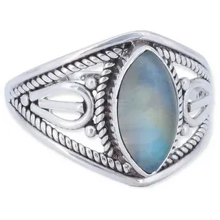 mantraroma Silberring DAHAB Ellipse aus 925 Silber mit Regenbogen Mondstein (Ring mit Schmuckbeutel), Damenring aus 925er Silber weiß 48