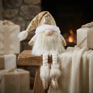 Wichtel Kantenhocker Deko Figur Gnom sitzend 19cm (40 cm) Weihnachtswichtel gold