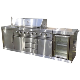 TEICO Outdoorküche BBQ, Außenküche mit Gasgrill, Outdoor Küche in silber, 2630 x 580 x 1190 mm