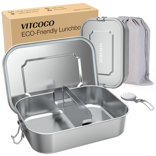 VITCOCO Lunchbox Bento Lunch Box Edelstahl leakproof 1400 ml Lunchbox Kinder mit Fach – BPA-frei – Lunchbox für Picknick, Schule, Arbeit