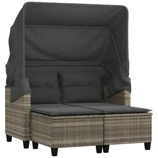 vidaXL Gartensofa 2-Sitzer mit Dach und Hockern Hellgrau Poly Rattan