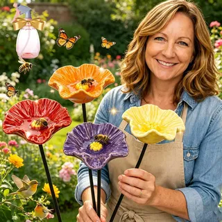 Gartenort Lebensechtes Handgemachte BienenblüTen – Wetterfeste Keramik-TräNken, 4er-Set, Insekten TräNke Keramik, VogelblüTen VogelträNke, Bienen BlüTen Keramiks, für Garten und AußEnbereich(3set)