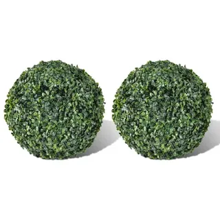 Buchsbaumkugeln künstlich 2er Set Topiary Ball Kunstpflanze Dekokugeln wartungsfrei witterungsbeständig für Garten Balkon Terrasse Innen 27 cm D...