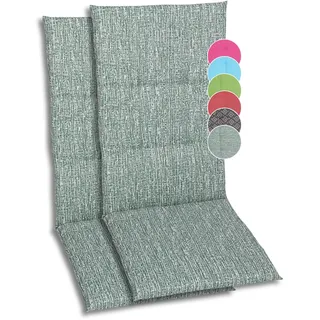 GO-DE Textil Bequeme und attraktive Polsterauflagen für Hochlehner-Gartenstühle (2er-Set, meliert grün, Hochlehner)