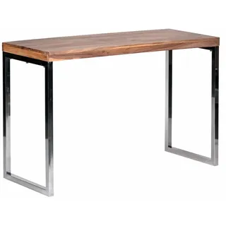 furnicato Konsolentisch Echtholz 120x76x45 cm Holzfarben (1-St), Handgefertigter Schreibtisch mit Chrom-Gestell für kleine Bereiche braun