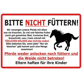 Schatzmix Blechschild Warnschild Pferd Bitte Nicht Füttern! Weiß Metallschild Wanddeko 20x30 tin Sign