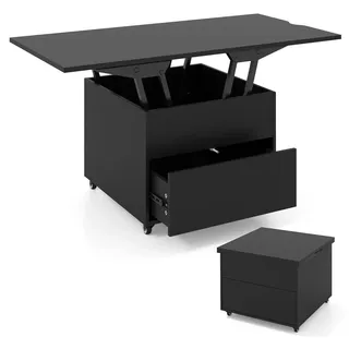 Couchtisch höhenverstellbar 3in1 klappbar Stauraum Rollen Schwarz 120x60cm