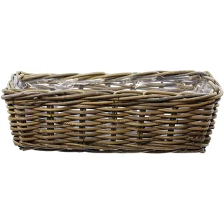 Dekoleidenschaft Rattan Pflanzkasten Koboo Grey 46 cm lang, grau, Balkonkasten, Balkon-Blumenkasten für Drinnen & Draußen, Pflanzgefäß für die Fensterbank, Flechtkorb, Pflanzkübel rechteckig