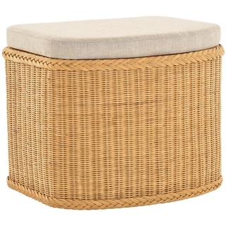 Krines Home Wäschetruhe Wäschekorb bauchig Sitz Truhe Sitzbank mit Deckel Sitzhocker Polster mit Stauraum (Wäschebox mit Inlett), Sitzbank mit Stauraum beige