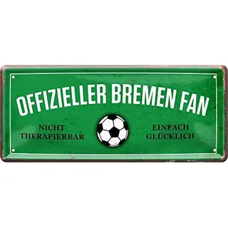 WOGEKA ART Retro Blechschild - Offizieller Bremen Fan - einfach glücklich - witziger Spruch als Geschenk-Idee zu Geburtstag Weihnachten zur Deko 28x12 cm Vintage-Design Metall 899
