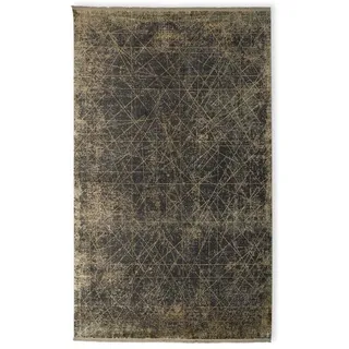 Teppich Lunaris Gold 300 x 250 cm – moderner Designteppich in Dunkelgrau, Gold aus Wolle mit Seidenhaptik - Gold/Grau