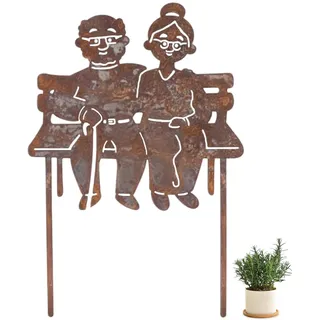 Onperpoe Altes Pärchen Gartendeko Rost Oma und Opa Figuren Roststecker Garten Deko mit Rostpatina Gartenstecker Rost Deko Rostdeko Gartendeko für Advent Weihnachten Garten Terrasse Balkon