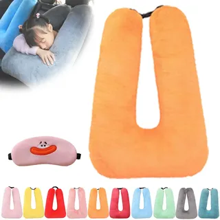 Reise-Autokissen für Kinder, Autositzkissen, Kopf- und Körperstütze, U-förmiges Kissen für Reisen, Schlafhilfe für Erwachsene und Kinder für Langstreckenreisen (Orange)